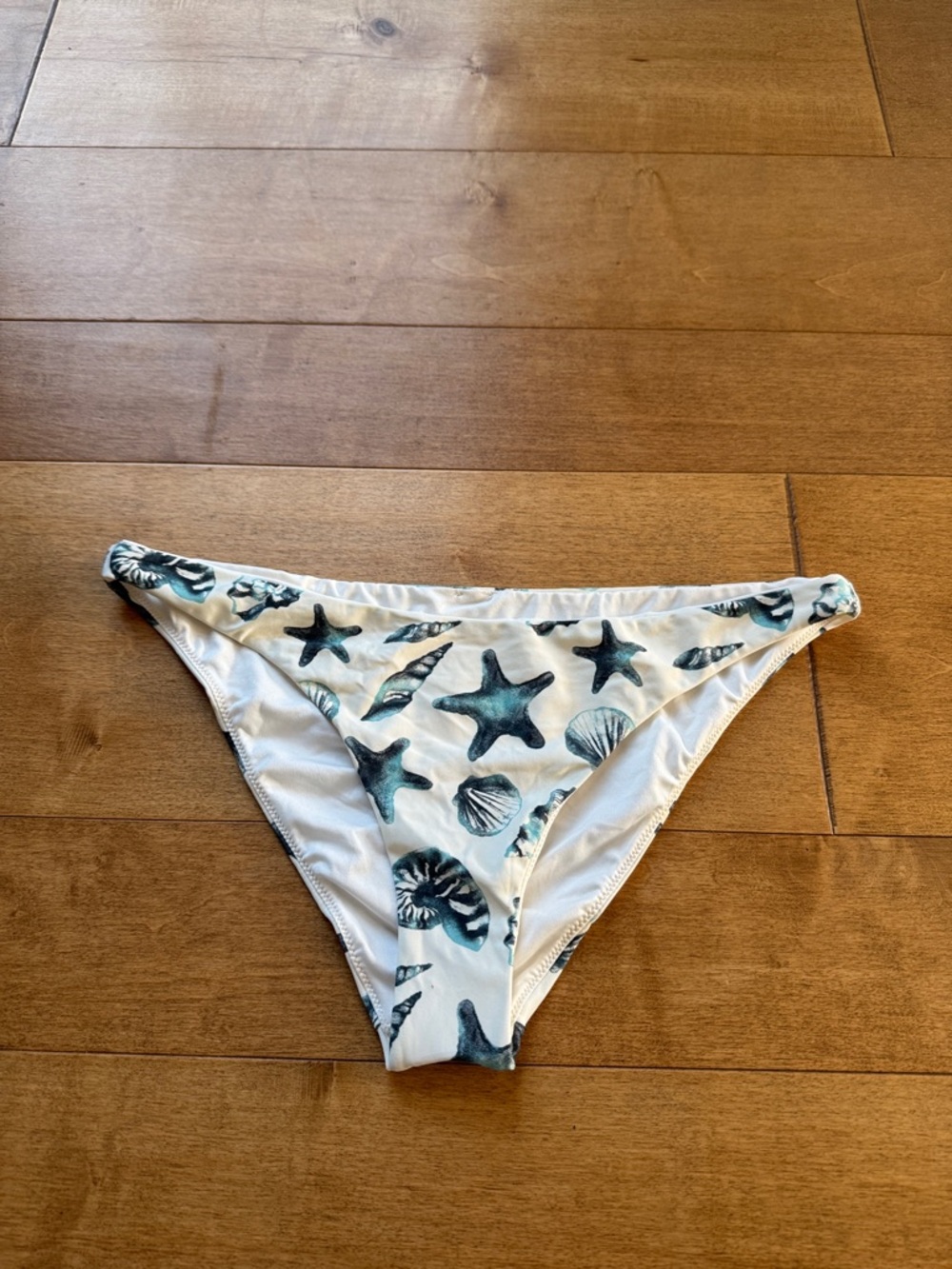 O'Neill White Bikini Bottom with Teal Sea Shell & Starfish Print